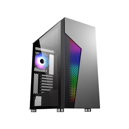 Diypc DIYPC IDX2-BK-ARGB Steel & Tempered Glass ATX Mid Tower Computer Case with 1 x 120 mm Halo ARGB LED Pre-Installed Fan; Black IDX2-BK-ARGB